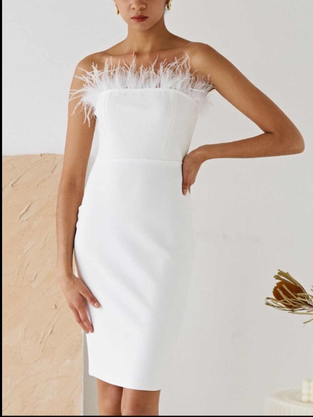 NWT Sam Edelman White Feather Trim Strapless Minidress Size 6